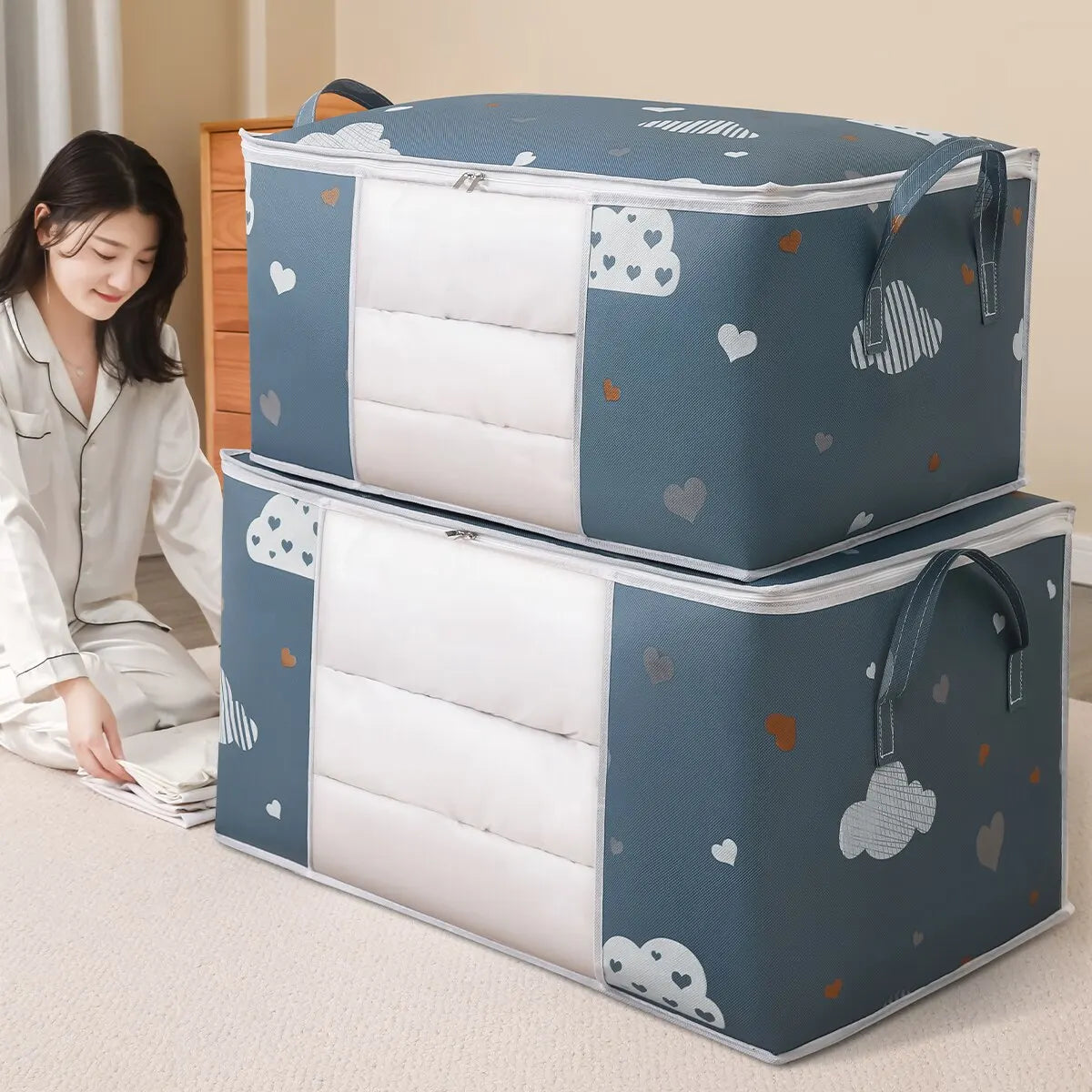 Large Capacity Clothes Storage Organizer With Reinforced Handle