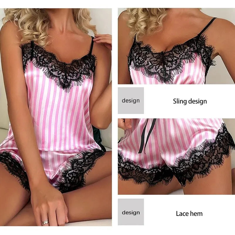 Two Piece Sexy Lace Pajamas Shorts Set