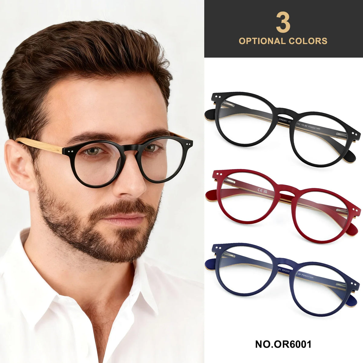 Oi Wood Bamboo Wood Reading Glasses for Men and Women Retro Round Anti Blue Light Presbyopia Glasses 0 +100 +150 +250