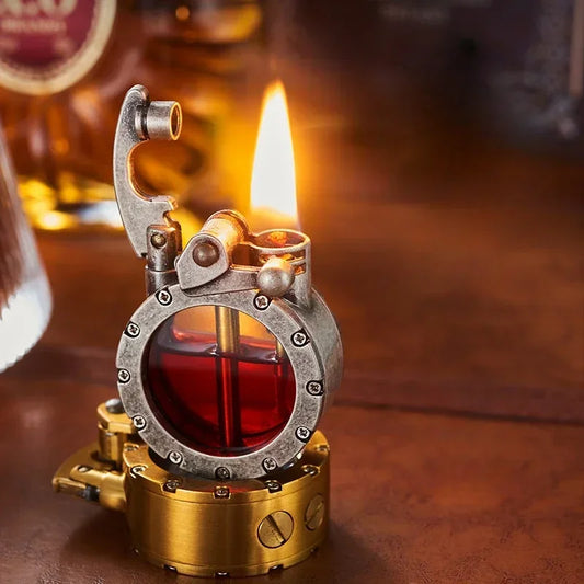 Retro Transparent Oil Tank Metal Rocker Kerosene Lighter