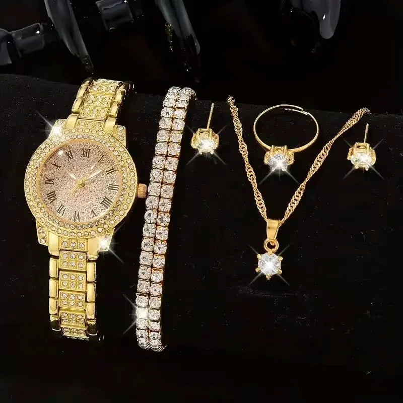 6PCS Women Watch Luxury Elegant Set Alloy