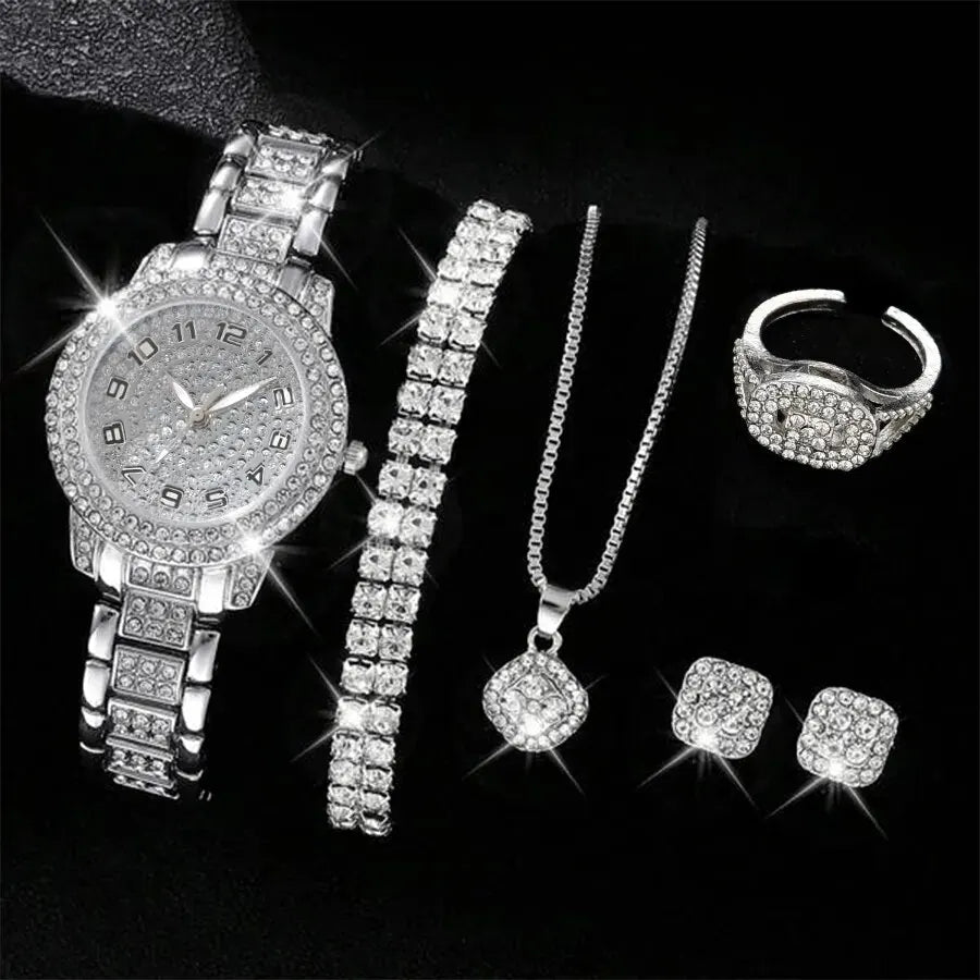 6PCS Women Watch Luxury Elegant Set Alloy
