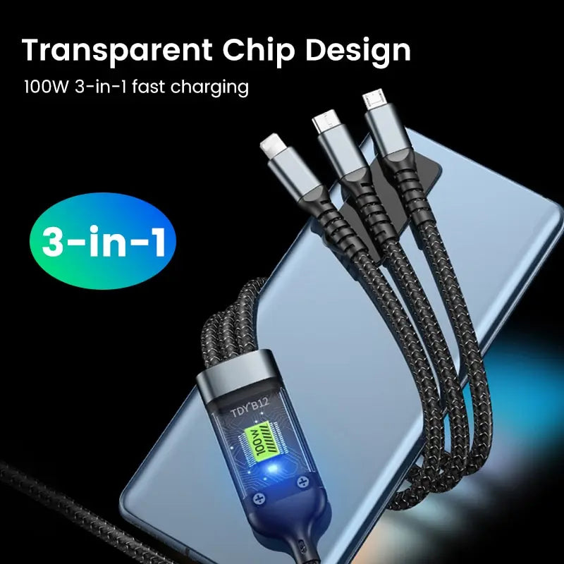 3 In 1 100w Transparent Fast Charging Cable