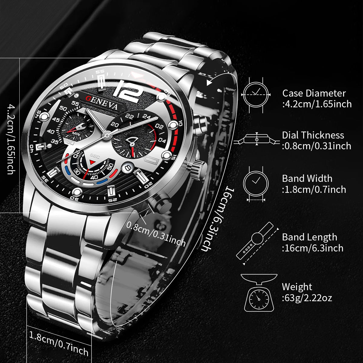 Stainless Steel Band Analog Quartz Wristwatch with Calendar