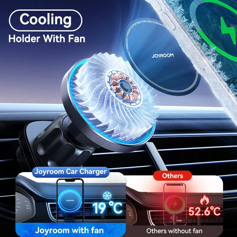 Wireless Magnetic Car Mount Charger Cooling Fast Charging 15W For iPhone