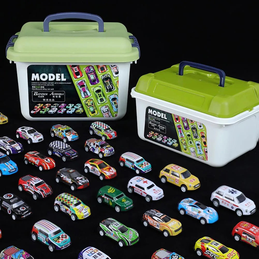 Mini Diecast Car Model Set with Storage Box