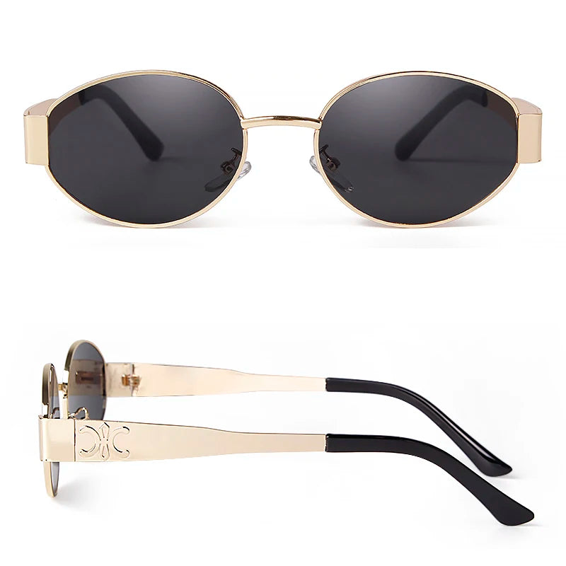 Retro Metal Frame Oval Sunglasses UV400