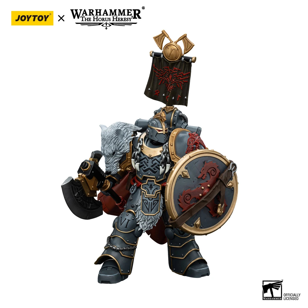 JOYTOY Warhammer 40k 1/18 Action Figures 12.4cm Space Wolves Legion Praetor with Power Axe and Combat Shield
