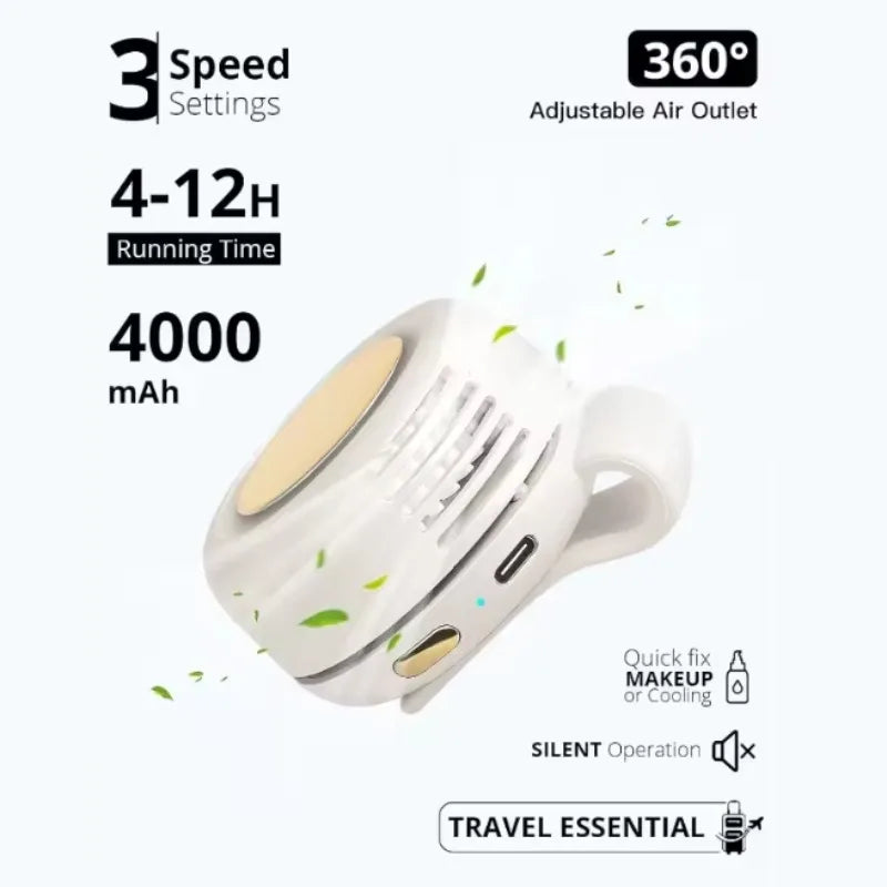 Portable Mini Bladeless Fan 3 Speed Adjustable Clip