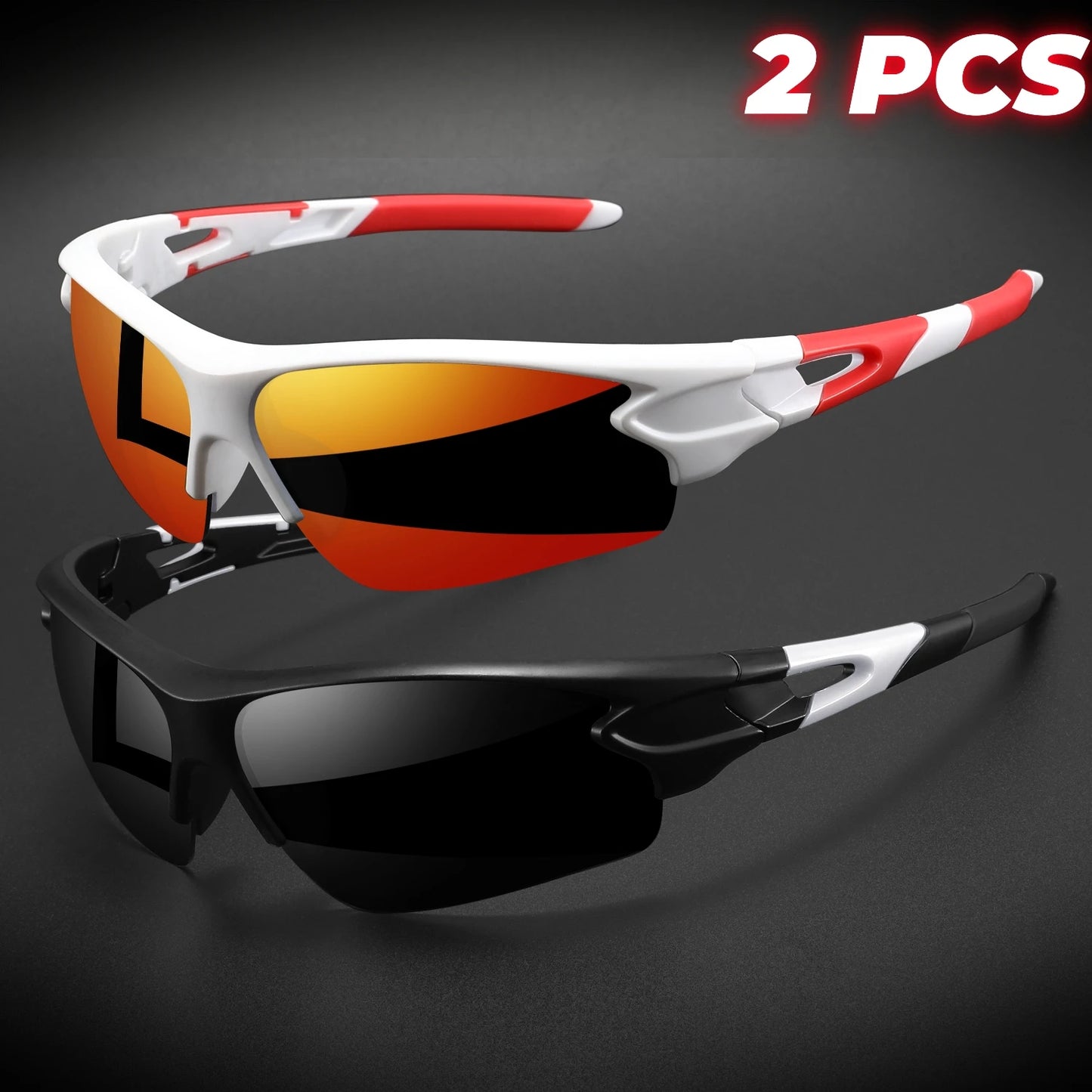 2PCS New Wraparound Sports Sunglasses UV400 Anti-Fog