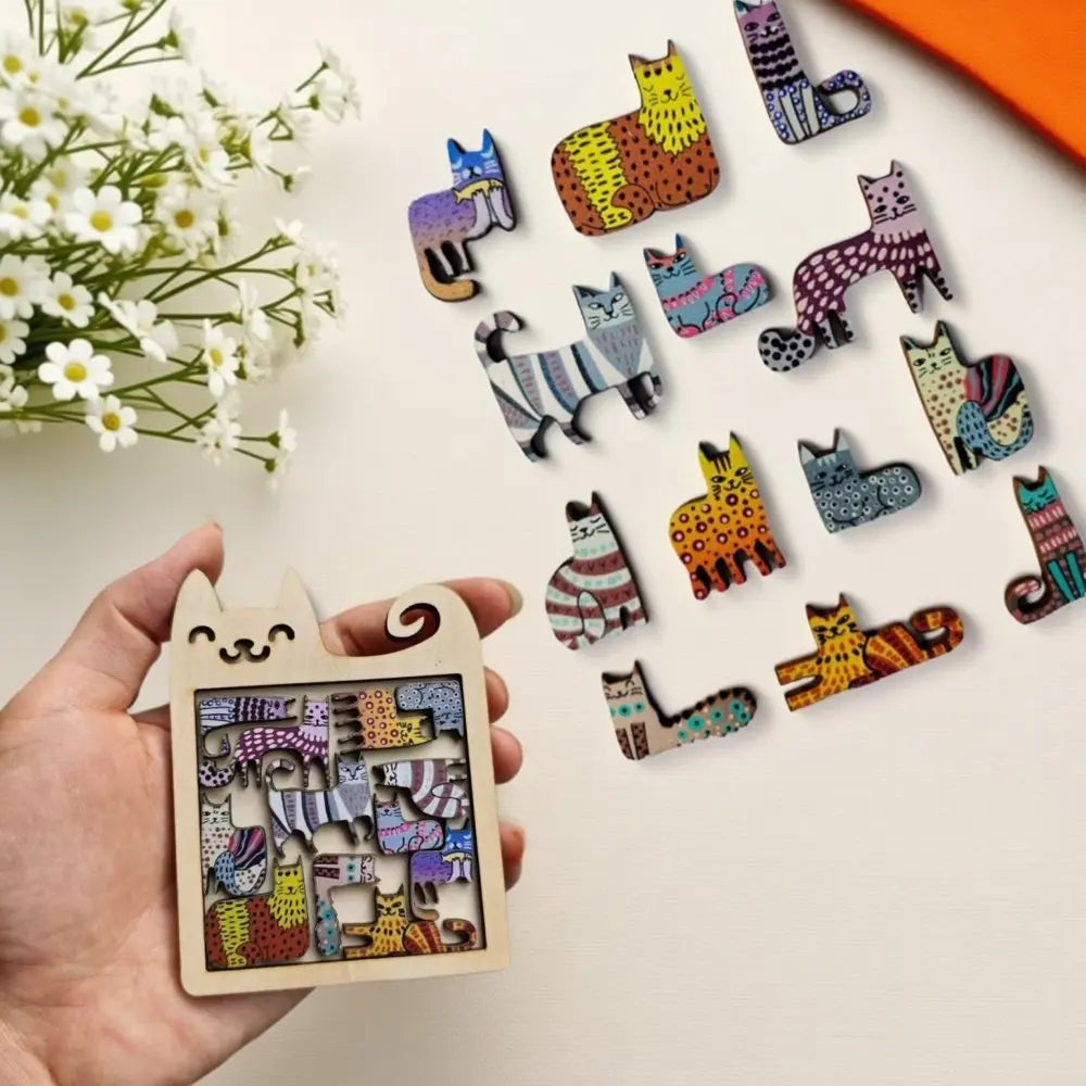Cute Wooden Cat-Shaped Puzzle