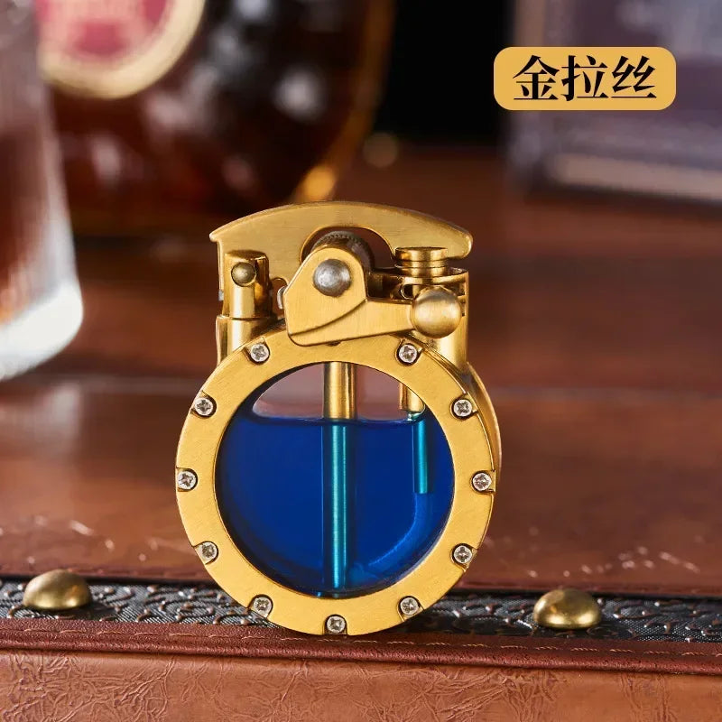 Retro Transparent Oil Tank Metal Rocker Kerosene Lighter