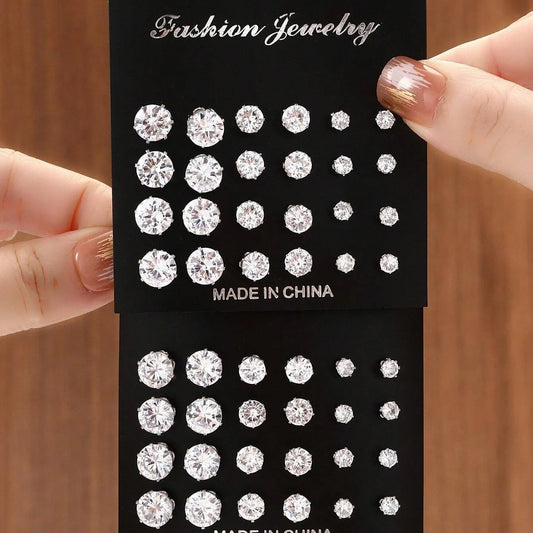 12 Pairs Of Luxurious Zirconia Earrings