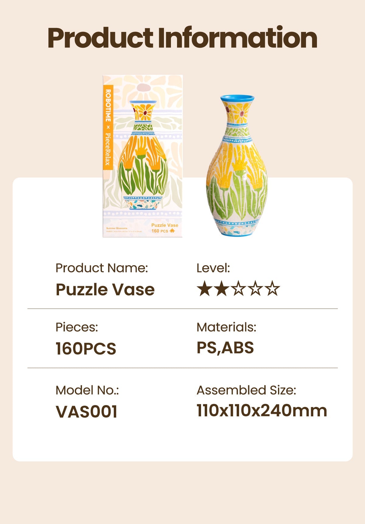 Robotime Puzzle Vase Summer Blossoms Sunset Mosaic VAS001