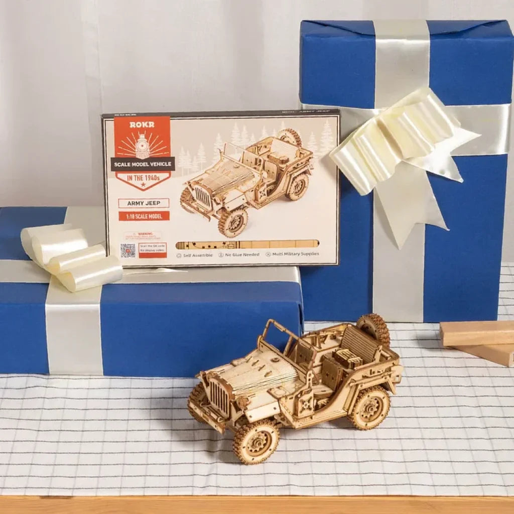 Robotime Rokr Army Jeep Scale Model 3D Wooden Puzzle Mc701 Dropship